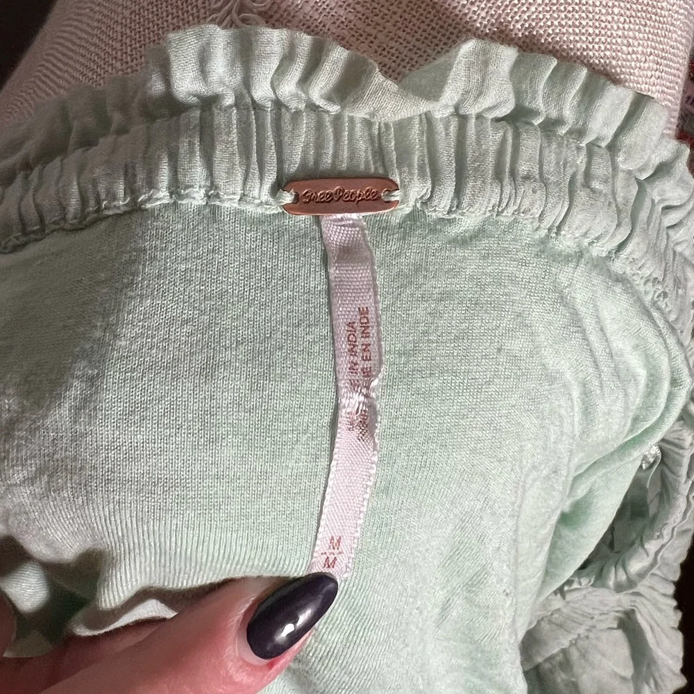 FREE PEOPLE Wander the Unknown Mint Green Off-the-Shoulder Crochet Cropped Top